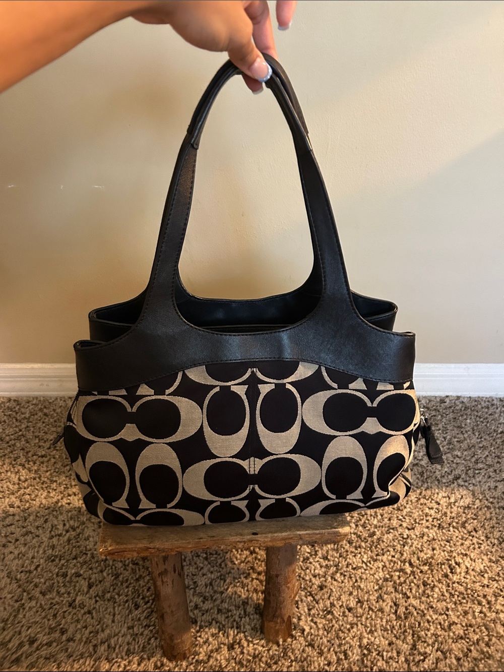 Coach Black and Cream Signature Logo Tote - Picture 2 of 7